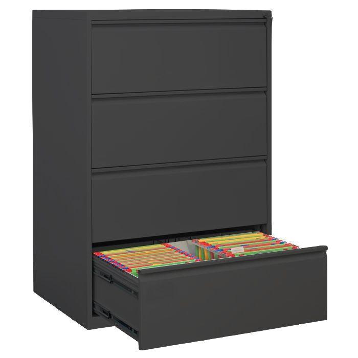 Craft Lateral File Cabinet , 52"h x 47"w x 18"d , 4 Drawers , Black